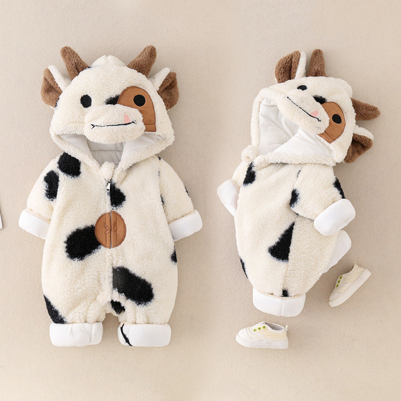 Winter Thickened Baby Jumpsuit – Quilted & Ultra-Warm Cow Plush Romper
