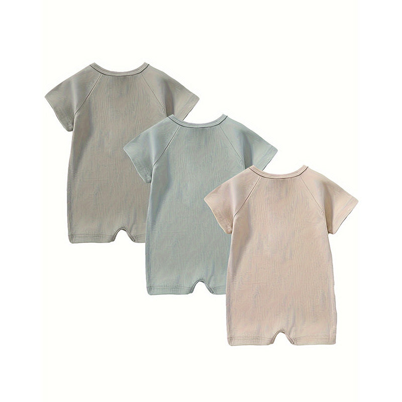 3-Pack Ribbed Cotton Baby Rompers – Neutral Set