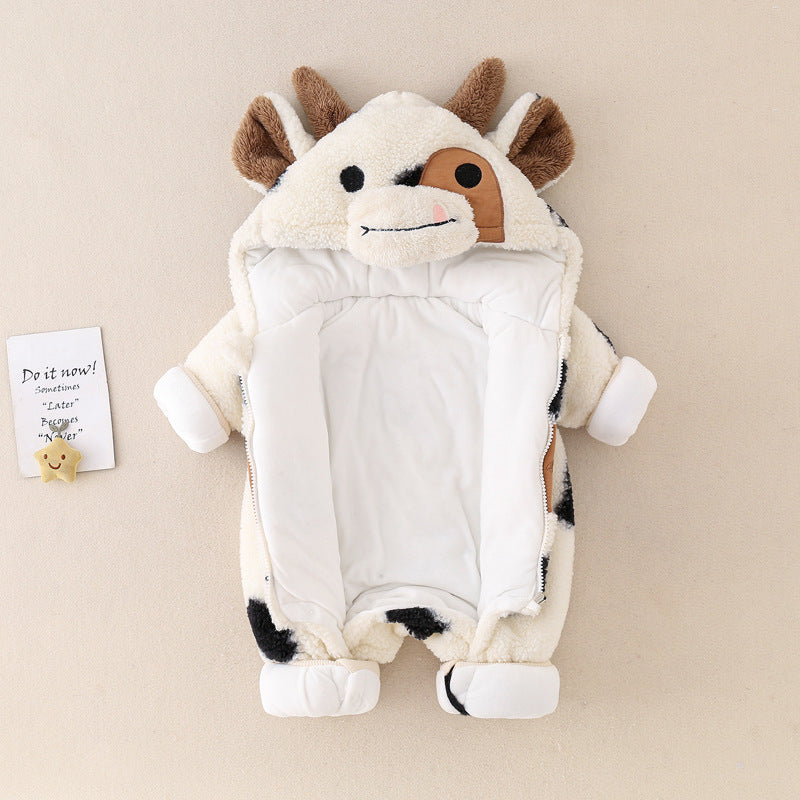 Winter Thickened Baby Jumpsuit – Quilted & Ultra-Warm Cow Plush Romper