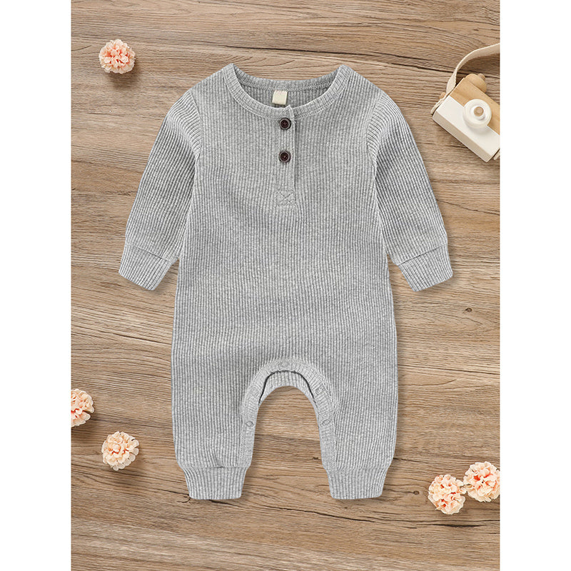 3-Pack Ribbed Cotton Baby Rompers – Soft Long Sleeve Set
