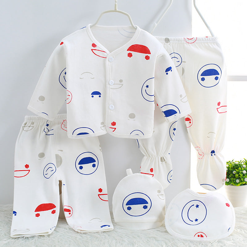 5-Piece Cotton Baby Essentials Set – Soft Long Sleeve Homewear Outfit (Newborn 0-3M)