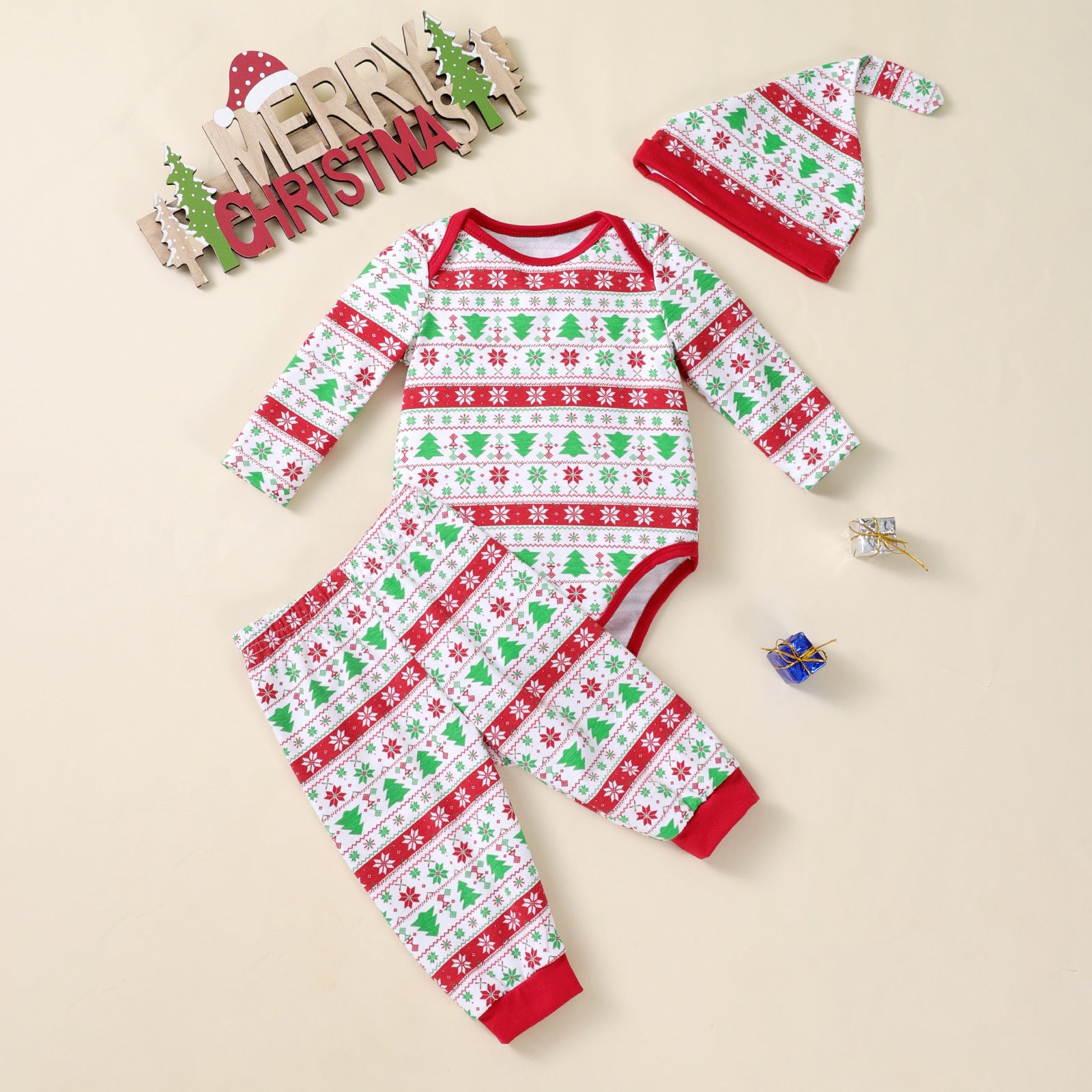 Christmas Tree 3-Piece Holiday Outfit (Bodysuit + Pants + Hat)