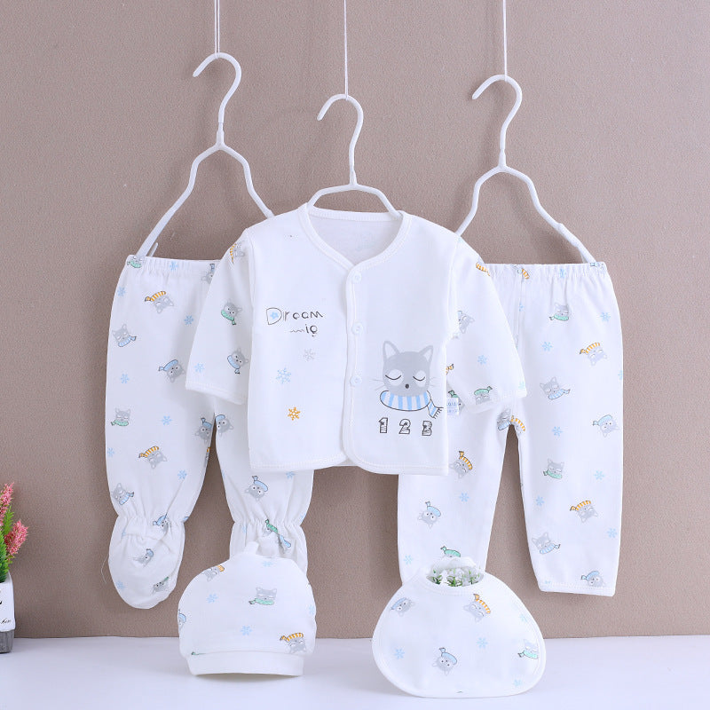 5-Piece Cotton Baby Essentials Set – Soft Long Sleeve Homewear Outfit (Newborn 0-3M)
