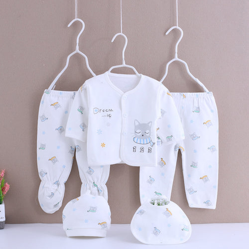 5-Piece Cotton Baby Essentials Set – Soft Long Sleeve Homewear Outfit (Newborn 0-3M)