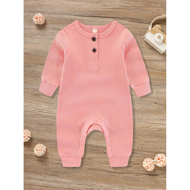 3-Pack Ribbed Cotton Baby Rompers – Soft Long Sleeve Set