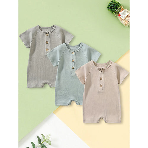 3-Pack Ribbed Cotton Baby Rompers – Neutral Set