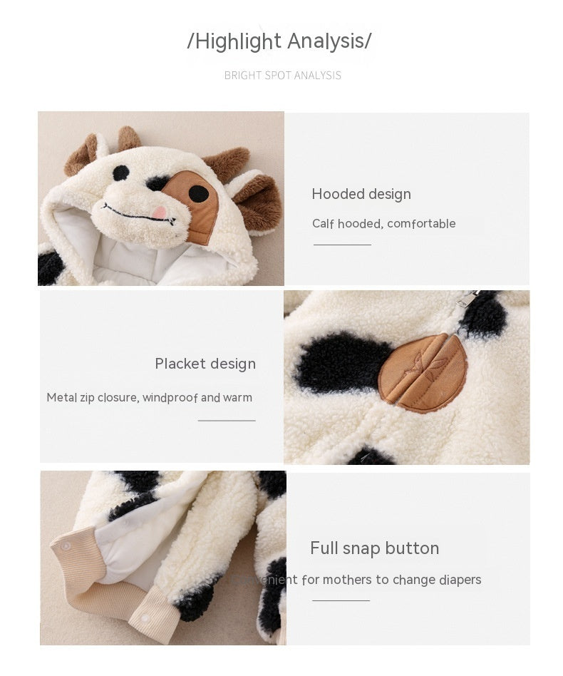 Winter Thickened Baby Jumpsuit – Quilted & Ultra-Warm Cow Plush Romper