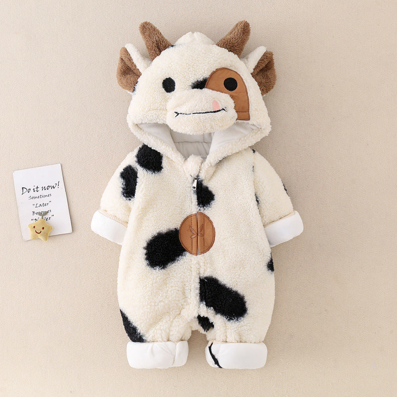 Winter Thickened Baby Jumpsuit – Quilted & Ultra-Warm Cow Plush Romper