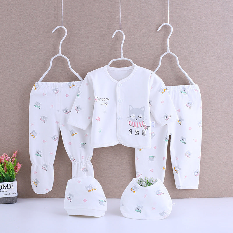 5-Piece Cotton Baby Essentials Set – Soft Long Sleeve Homewear Outfit (Newborn 0-3M)