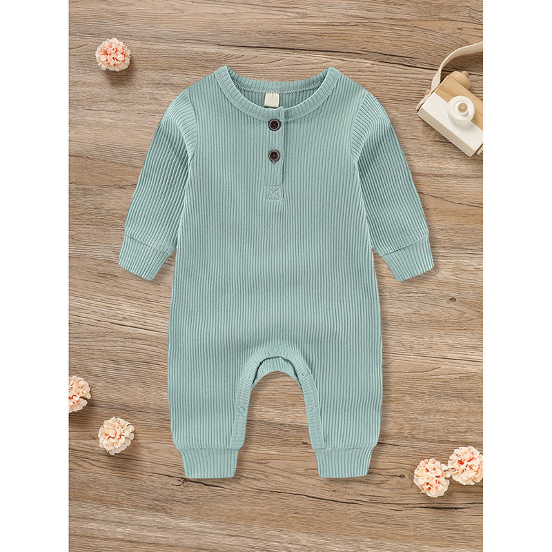 3-Pack Ribbed Cotton Baby Rompers – Soft Long Sleeve Set