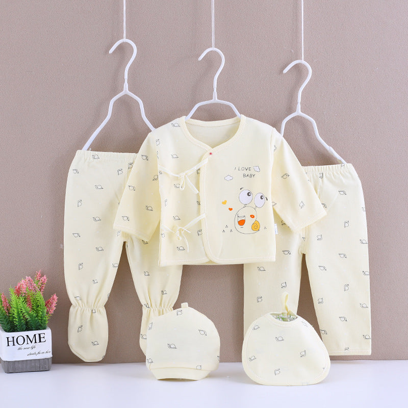 5-Piece Cotton Baby Essentials Set – Soft Long Sleeve Homewear Outfit (Newborn 0-3M)