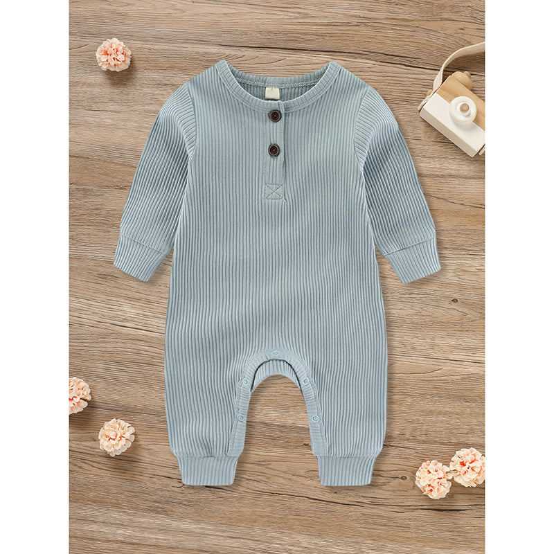3-Pack Ribbed Cotton Baby Rompers – Soft Long Sleeve Set